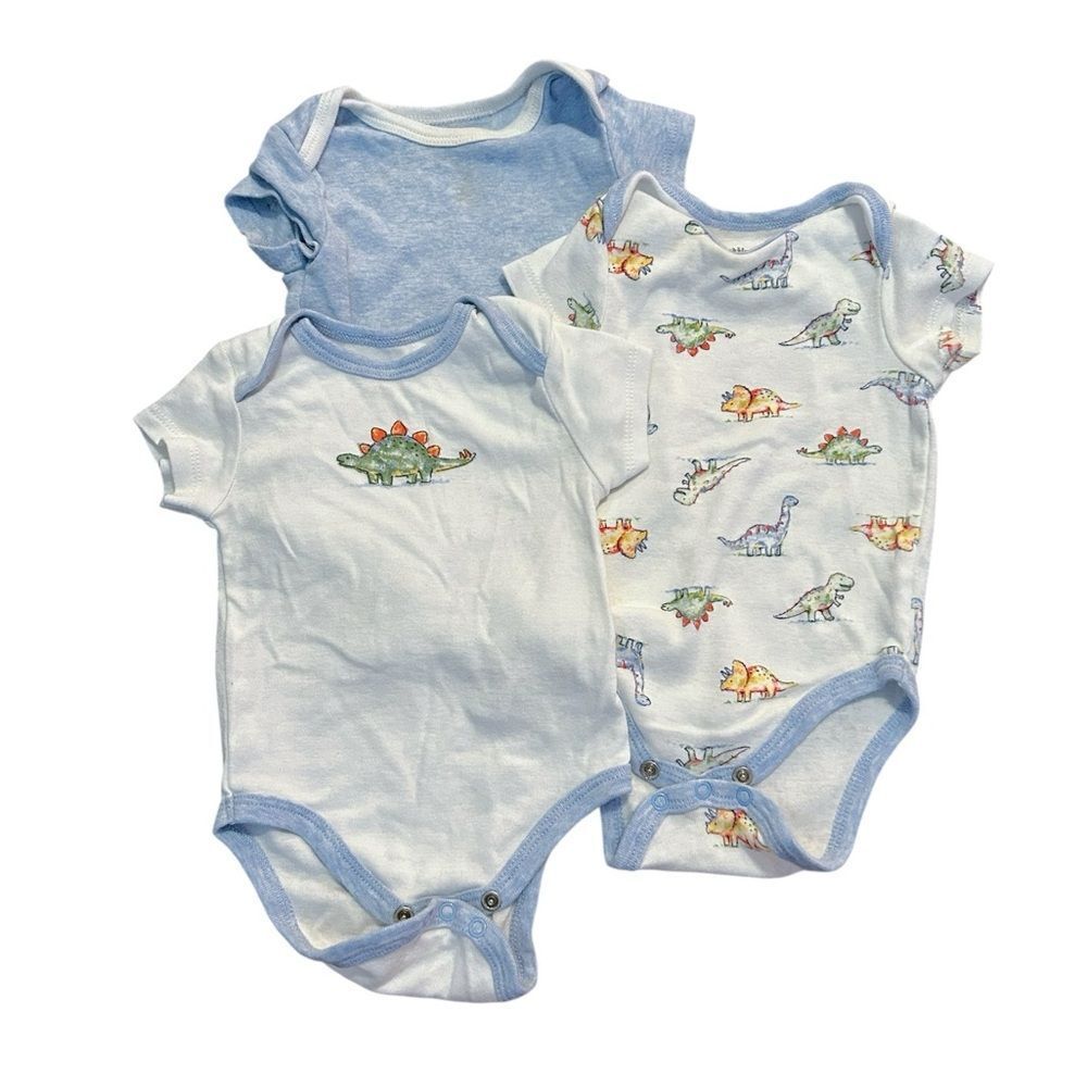 Little Me 100% Cotton Dinosaur‎ Shortsleeve Onesies Bundle Set, 3 Months